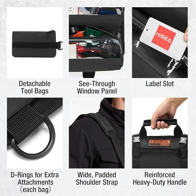 HISEA Roll Up Tool Bag, Heavy Duty Tool Storage Large-Capacity, 27"*14" Portable Tools Organizer with Utility Detachable Pouches, Waterproof Tool Roll Bag for Mechanic, Electrician, Gifts