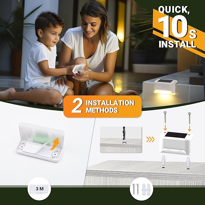 PATIOWIN Solar Fence Lights Outdoor,Solar Step Lights Waterproof Led Lights for Outdoor Deck,Stairs, Fence, Patio,Yard,Porch and Balcony(12Pack,Warm White)