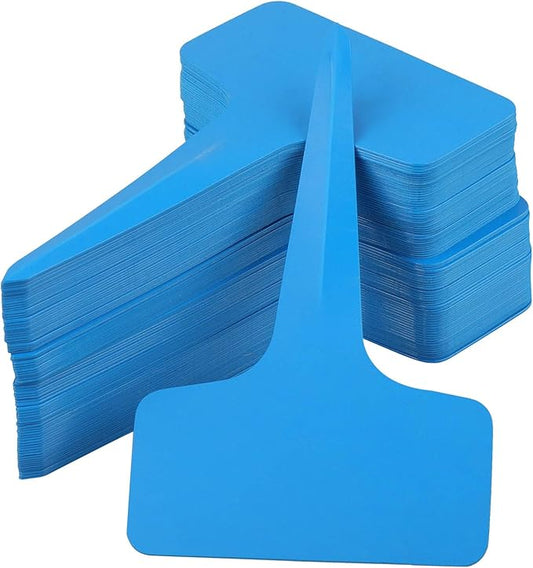 KINGLAKE Blue Plant Labels,100 Pcs 6 x10cm Plastic Plant T-Type Tags Nursery Garden Labels