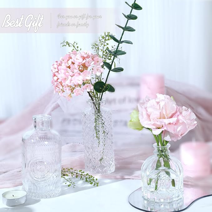 TBWIND Glass Bud Vase Set of 5, Small Clear Flower Vases for Centerpieces in Bulk, Mini Vintage Vase for Wedding Decor, and Home Table Décor