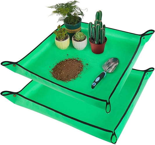 HNXTYAOB 2 PCS 27 "x 27" Repotting Mat for Indoor Plant Transplanting and Mess Control Thickened Waterproof Potting Tray Foldable Succulent Potting Mat Portable Gardening Mat Green
