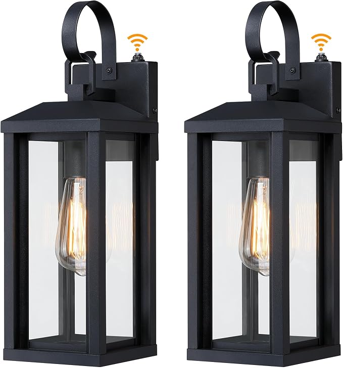 17" Dusk to Dawn Large Outdoor Wall Lights 2-Pack, Anti-Rust Modern Framhouse Porch Lights with Tempered Glass, Black Exterior Lighting Fixtures Outdoor Lights for Garage House