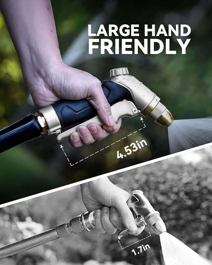 RAINPOINT Garden Hose Nozzle, 100% Heavy Duty Metal Hose Sprayer, High Pressure Water Hose Nozzle with Adjustable Spray Patterns and Flow Control for Watering Plants, Car Washing, Pet Washing, Silver