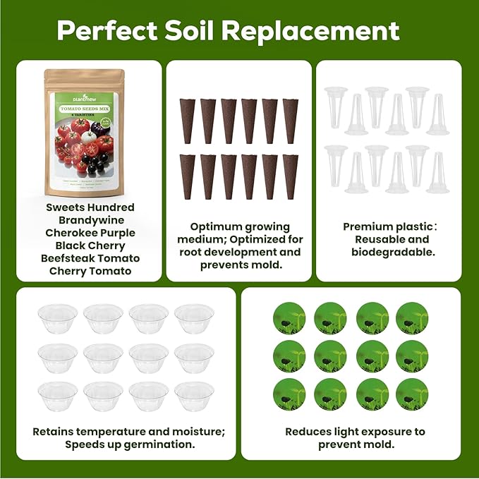 12 Pods Tomato Green Seed Pod Kit for AeroGarden, Ahopegarden Hydroponics Growing System, 3300+ Seeds of Cherry Tomato, Beefsteak, Black Cherry, Cherokee Purple, Sweet Million, Brandywine