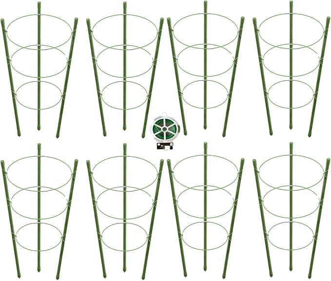 8 Pack Tomato Cage, 18 inches Plant Support Cages for Garden, Upgrade Garden Plant Stakes with Adjustable Rings, Plants Trellis for Tomato, Flower, Climbing Plants, with Twist Tie