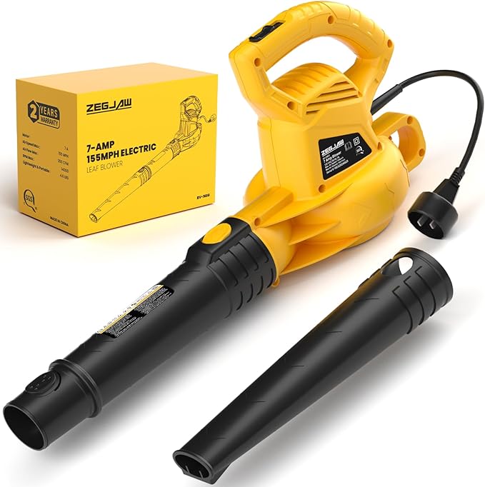 ZEGJAW Electric Leaf Blower Corded, 7-AMP Leaf Blowers, 155MPH/350CFM Small Handheld Lawn Blower Lightweight & Portable for Lawn Care
