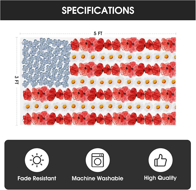 AVOIN colorlife Myosotis Poppy Memorial Day House Flag 3x5 FT Double Sided Outside, Patriotic American Flag Yard Outdoor Decoration