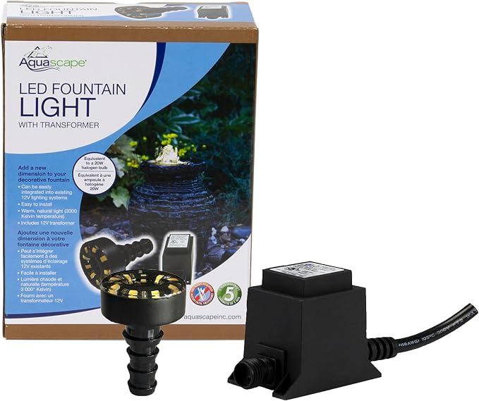 Aquascape Warm White LED Fountain Accent Light Kit with Transformer for Outdoor Water Fountains & Water Features, Submersible Pond Lighting, 84009