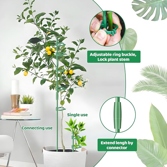 16inch & 12inch Plant Stakes, 18Pcs Adjustable Plant Support Stake Plant Sticks for Indoor Outdoor Green Poles with Rings Clips & Ties for Potted Plants Monstera Tomato Orchid Flower
