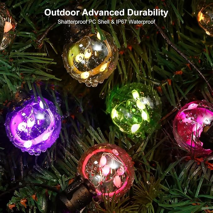 Outdoor String Lights USB Plug in, 20ft 15 Bulbs LED Color Changing Hanging Lights Dimmable with 220+ Scene Modes,App Control, Globe Bulb Waterproof for Patio Backyard Balcony Garden Decor