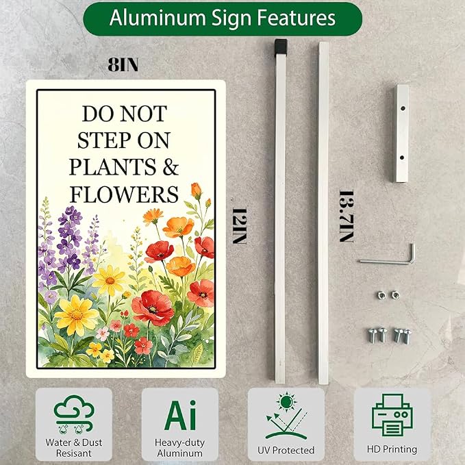 Do Not Step On Plants And Flower Yard Sign With Stakes Do Not Walk In Stay Out of Flowers Bed Signs Keep Off Wildflower Pollinator Habitat Reflective Rustproof Aluminium Garden Outdoor 8X12 IN
