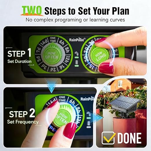 RAINPOINT Easy-Setup Solar Drip Irrigation System Outdoor & Indoor, Automatic Plant Waterer Device Kit Beginner-Friendly Garden Raised Bed Grow Tent Water 10-15 Plants