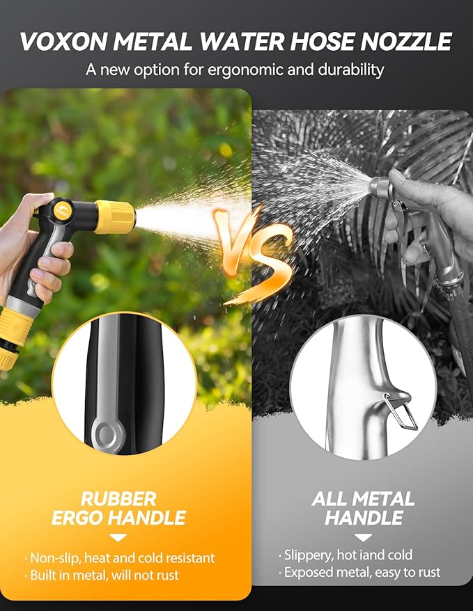 VOXON Garden Hose Nozzle Heavy Duty Metal - High Pressure Water Hose Nozzle Sprayer with Thumb Flow Control, Adjustable Spray Patterns for Outdoor Plants/Lawn Watering, Car Washing, and Pet Showering