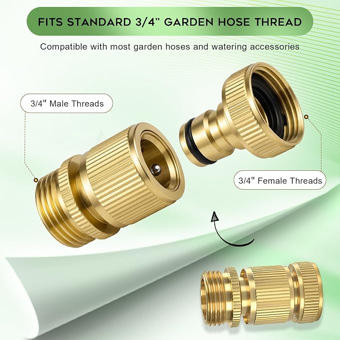 Dalmbox Solid Brass Garden Hose Quick Connect Fittings, 3/4" GHT,Quick Connect Kit, Female &Male Connectors with Extra Washers, Leak-Resistant, Quick Release Hose Connector for Garden Watering,4 sets