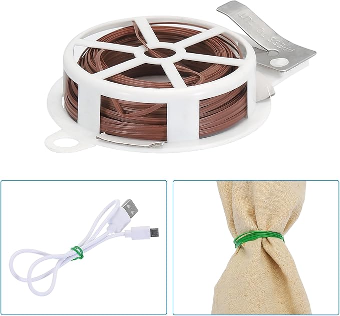 PATIKIL 65ft/20M Twist Ties, 3 Pack PE Garden Plant Ties with Cutter Reusable for Gardening Climbing Vines Office Home Cable Organizing, Brown