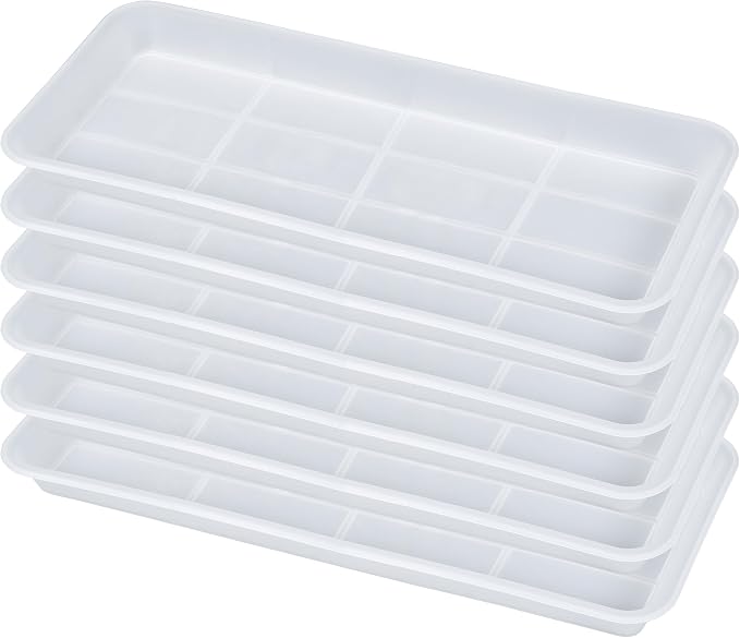 VUWEZ 6 Pack Plastic Plant Saucer, Rectangular, Indoors Outdoor, Drip Tray for Flower Pot, Windowsill (6 X 11 Inch, Clear)