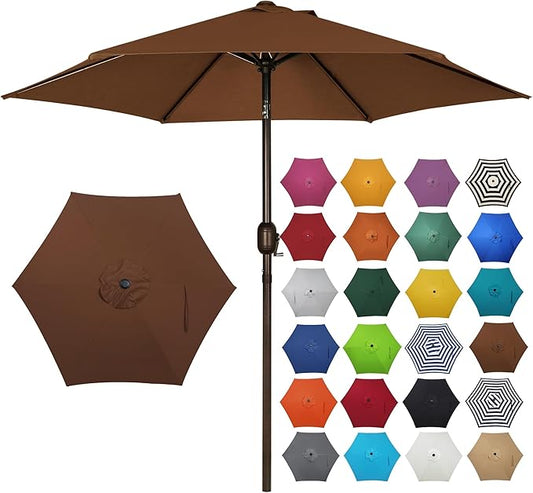 Blissun 7.5 ft Patio Umbrella, Yard Umbrella, Outdoor Market Umbrella with Push Button Tilt Crank, Brown