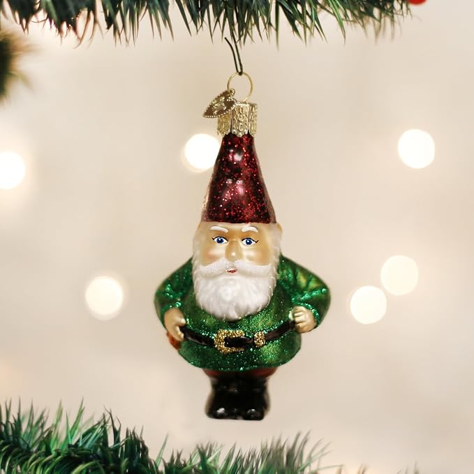 Old World Christmas Garden Gnome Glass Blown Ornament for Christmas Tree, Handcrafted Holiday Decoration, Gnome Collection
