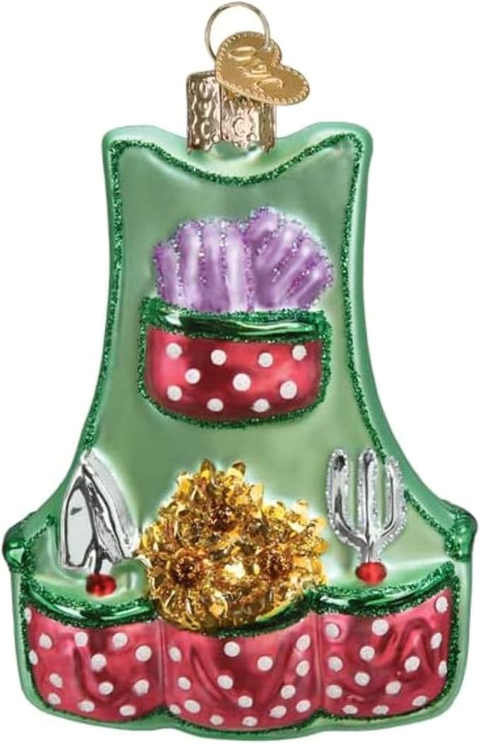 Old World Christmas Gardening Apron Glass Blown Ornament for Christmas Tree, Handcrafted Holiday Decoration, Garden Collection