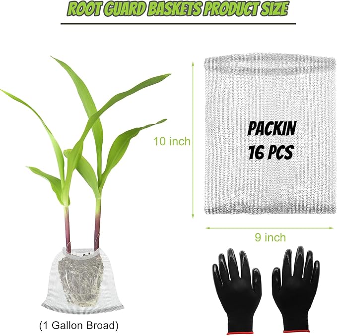 16 Pcs Root Guard Gopher Proof Stainless Wire Steel Baskets, 1 Gallon Broad Gophers Moles Voles Mesh Baskets Protect Plant Roots Tubers Trees Flowers Crops (16 Pcs 1 Gallon Broad)