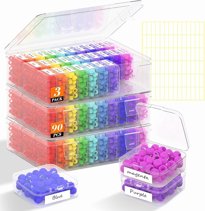 3 Pack 90 Pcs Bead Organizer Box, Clear Plastic Storage Containers Features Hinged Lid and Labels, Craft Storage Box for Jewelry, Diamonds, Clay Beads, Bracelets, Screws, Seeds, Small Parts