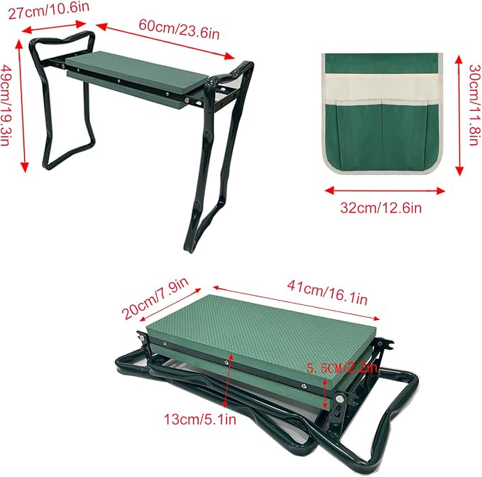 Garden Kneeler and Seat, Multifunctional Garden Kneeling Bench, Folding Gardening Stool, with a Tool Bags, EVA Foam Pad Outdoor Portable Kneeler Gardening Gifts for Women Men