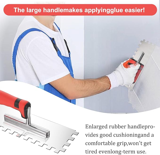 3 Pieces Tile Tools Stainless Steel Square Notched Trowel Set (Notch Size: 5/32" & 5/16" & 1/2") Masonry Hand Kit for Wall Floor Tiling Installation, Concrete Tile Trowel Set