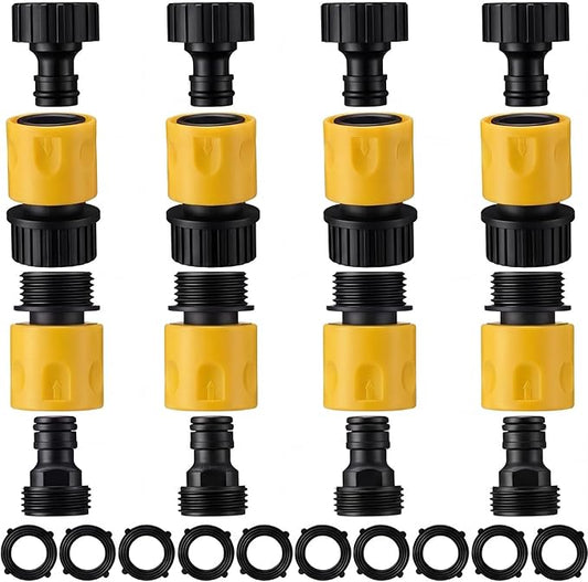 Hotop 16 Pieces Garden Hose Quick Connector 3/4 Inch Plastic Water Hose Fittings Male and Female Connectors End Adapters with 10 Pieces Rubber Gaskets(Yellow)