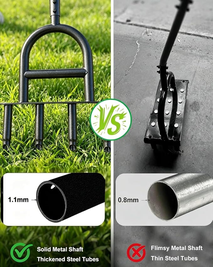 Manual Core Aerator Lawn Tool, Lawn Aerator Tool with 4 Hollow Tines, Plug Aerator 3-Piece Easy Assembly, 45" Ergonomic Yard Grass Aerator for Lawn, Compacted Soil Aeration