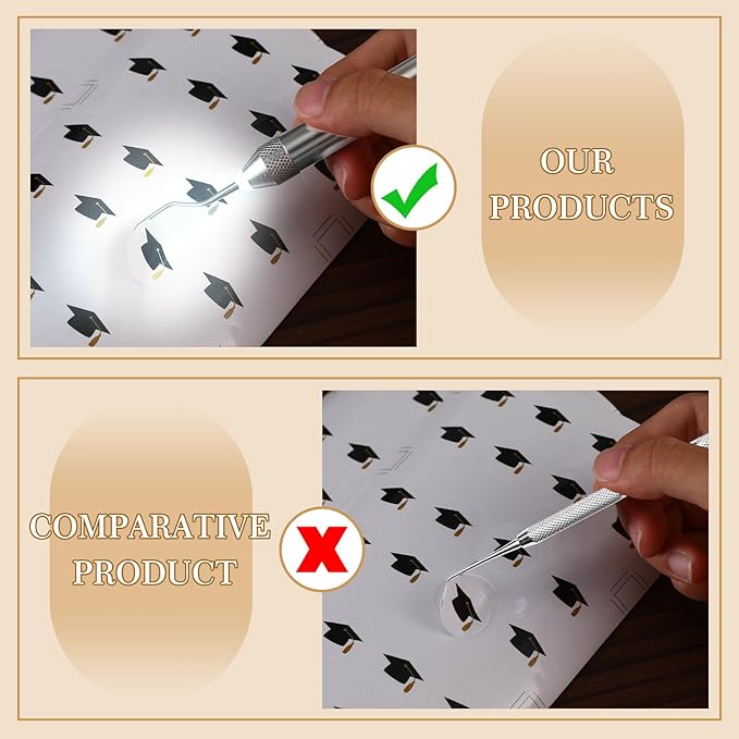 Therwen 3 Pcs LED Weeding Tools for Vinyl with Light Pin and Hook Lighted Weeding Pen for Removing Iron on Tiny Vinyl Paper Iron on Projects Adults and Cutting Machines Supply(Silver)