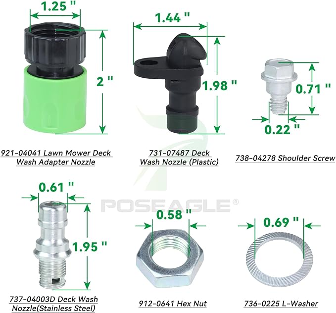 490-900-M061 Deck Wash Kit Replaces 490-900-0025 Including 921-04041 Lawn Mower Deck Wash Adapter Nozzle, 737-04003D Deck Wash Nozzle(Stainless Steel), 731-07487 Deck Wash Nozzle (Plastic)