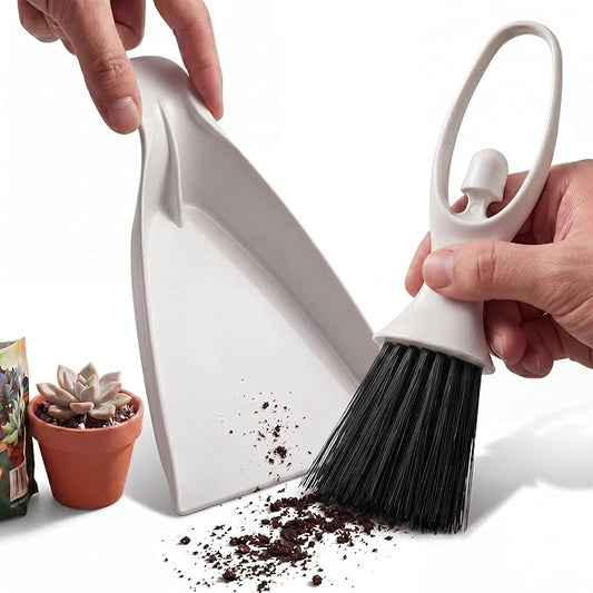 Enhon Mini Soil Scoop with Brush for Indoor Plants, 2 in 1 Plant Potting Tool Set for Mess Free Repotting, Mini Dustpan and Brush Set for Succulents, Bonsai & Desktop Plant Care