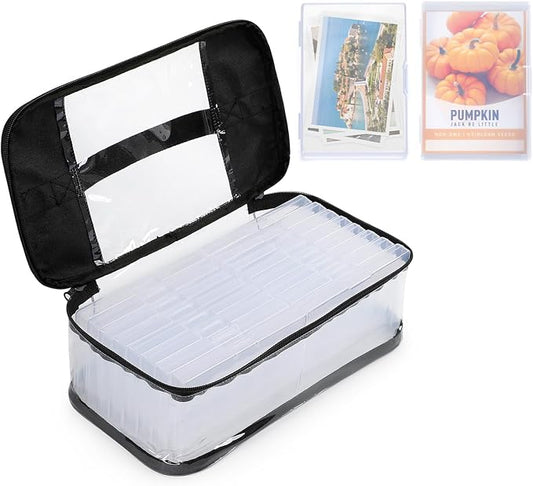 16 Slots Seed Storage Organizer Box with Clear Zipper Bag, Garden Seed Containers for Flower Vegetable Plants, Photo & Card Storage Case