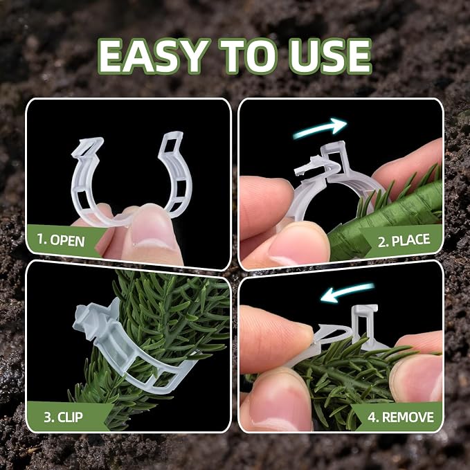 CLEANGOR 300Pcs Plant Clips, Plant Support Clips Plastic Trellis Clips Garden Plant Clips for Tomatoes, Cucumbers, Vines, Reusable Garden Clips Tomato Clips, Gardening Supplies to Grow Upright