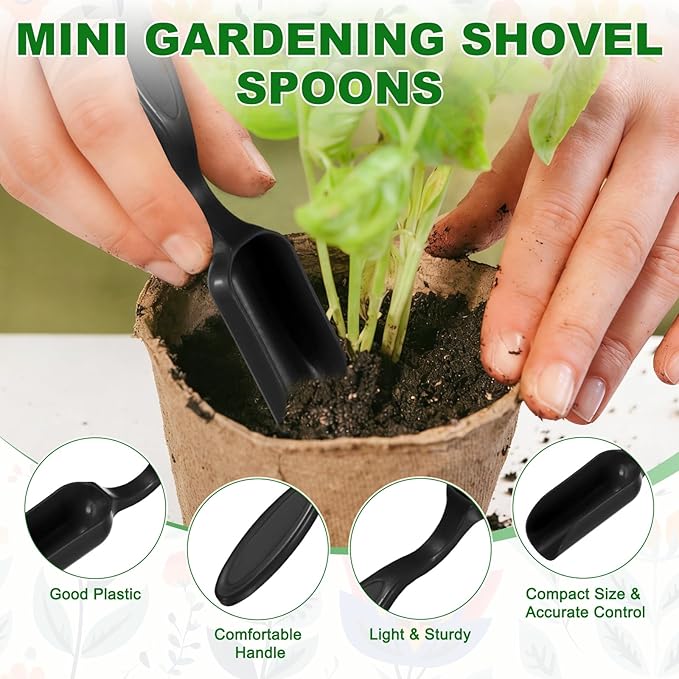 M METERXITY 10-Pack Mini Gardening Shovel Spoon, Plastic Garden Soil Scoops for Cultivation Digging Transplanting/Flower Planting/Plant Succulent, Colorful Small Gardening Tools [Black, Green]