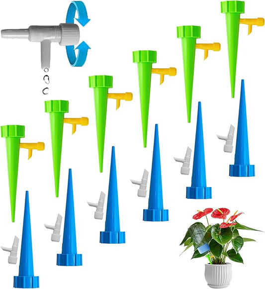 12PCS Self Plant Watering Spikes Device, Adjustable Flow Self Watering Spikes, Automatic Plant Irrigation System with Flow Control Valve for Indoor Outdoor Garden Vacation Plant Care
