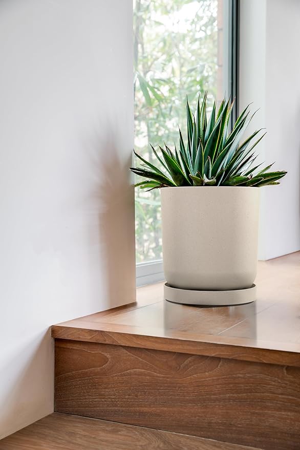 Veradek Mason Series Lima Planter - Round Planter for Indoor or Outdoor Porch/Garden | Made from Plastic-Stone Composite with Drainage Holes | Modern Décor for Succulents, Flowers, Small Plants
