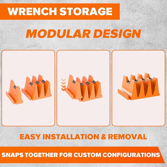 80PCS Modular Wrench Organizer Wrench Holder - Wrench Tool Organizers for Tool Drawer Storage, Wrench Storage Set with Metric & SAE Label, Wrench Rack Tool Gift for Professional Mechanics, Orange