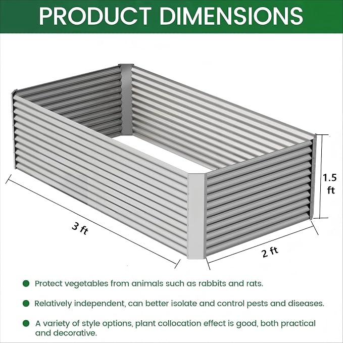 2pcs Tall Galvanized Raised Garden Bed Outdoor,Steel Garden Bed for Vegetables,Above Ground Garden Box for Flower,Metal Raised Beds for Gardening - 3x2ft