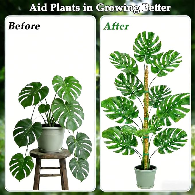 2 Pack 48 Inch Monstera Plant Support Bendable Moss Pole for Climbing Indoor Plants 7mm Strong Aluminum Core Support Stakes Tall Plant Stake Kit for Potted Plants Pothos Philodendron