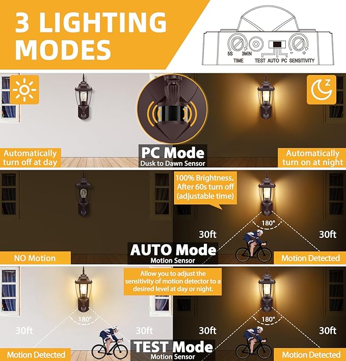 Lamomo Outdoor Wall Sconce, Dusk to Dawn Motion Sensor Bronze Outdoor Light Fixture Wall Mounted, Exterior Aluminum Waterproof Porch Lights for Patio Front Door Garage (1 Pack)
