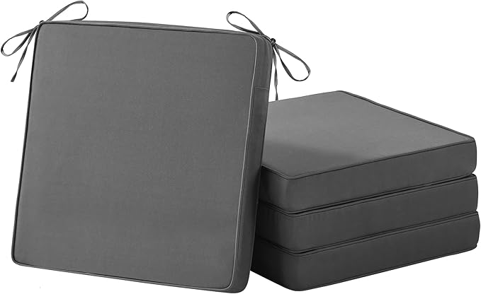 IASEAHK is Outdoor Cushions 4pcs Set, 19" x 19" x 3" Waterproof Outdoor Cushions for Patio Furniture, Outdoors Seat Cushions with Handle and Ties, Dark Grey