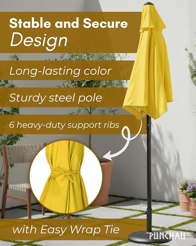 6 Ft Outdoor Patio Umbrella, 6 Foot Patio Table Umbrella, Easy Open/Close Crank and Push Button Tilt Adjustment - Yellow
