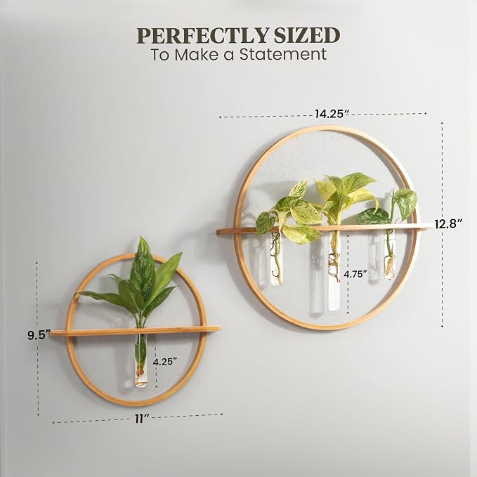 Plant Propagation Stations - Set of 3 Bamboo Wall Planters for Indoor Plants with 5 Glass Plant Propagation Tubes | Propagation Vases for Plants | Aesthetic Plant Wall Decor