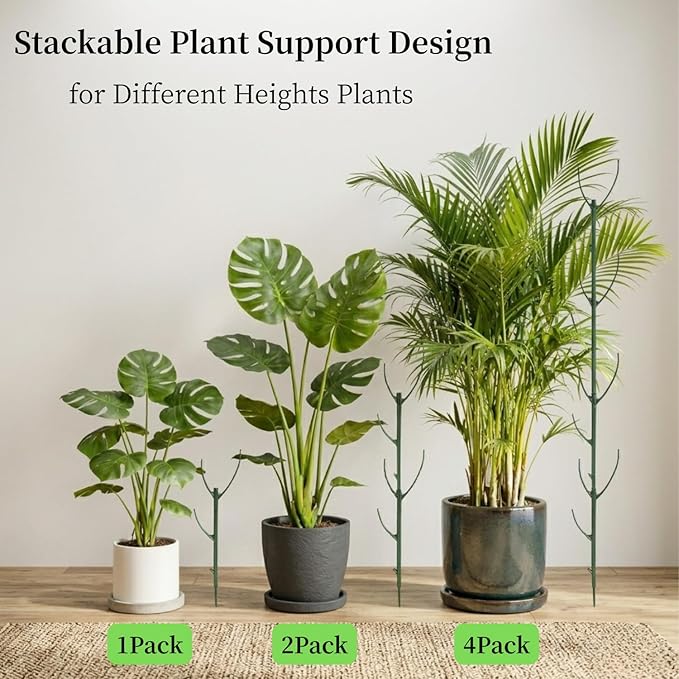 15 Pack Stackable Monstera Plant Support Stakes, 120inch Climbing Plant Sticks Structures with Garden Ties, Durable Alternative to Moss Pole for Indoor Outdoor Plants