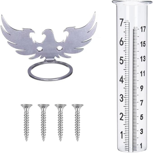 7" Rain Gauge Outdoor, Accurate Glass Tube Best Rated with Eagle Shape Rack, Decorative Eagle Rain Measure Tool for Garden, Lawn, Patio (Style A)
