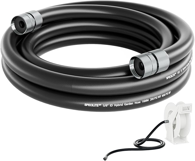 SPECILITE Garden Hose 5 ft x 5/8 in, Custom-Length Water Pipe, Heavy Duty & Flexible Hybrid Rubber Hoses, No Kink, with 3/4'' Double Female Fittings, Burst 600 PSI, for Yard, Car Wash, Farm, Reels