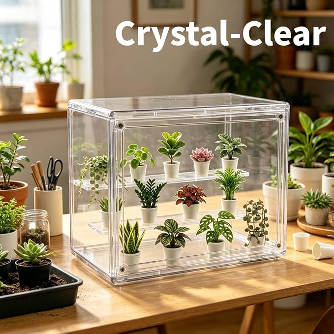 Mini Greenhouse Indoor, Clear Small Green House with Magnetic Door, Stackable Succulent Seed Starting Kit Children Nature Observation Station
