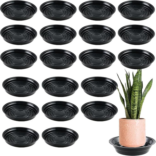 20 Packs 6 Inches Small Black Plant Saucers for Indoor Outdoor Use Heavy Duty Plastic Plant Trays for Planter Bulk Flower Pot Drip Trays to Catch Water, 4 to 20 Inch