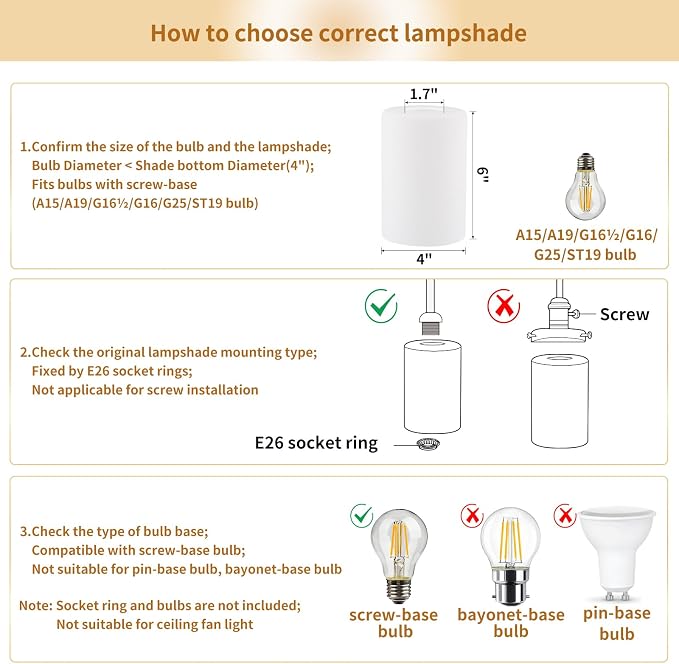 2 Pack Frosted Opal White Glass Lamp Shade, Lip-less Cylinder Glass Light Fixture Cover, Replacement Globe for Chandelier, Pendant, Vanity Light